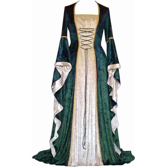 Renaissance Dress for Women, Medieval Lace Up Maxi Gown, Cosplay Costume for Halloween and Ren Faire