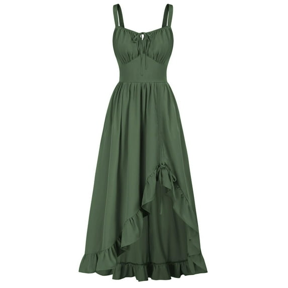 Renaissance Dress for Women, Sleeveless Ruffle Hem Sundress, Cottagecore Corset A-line Vintage Maxi Dress