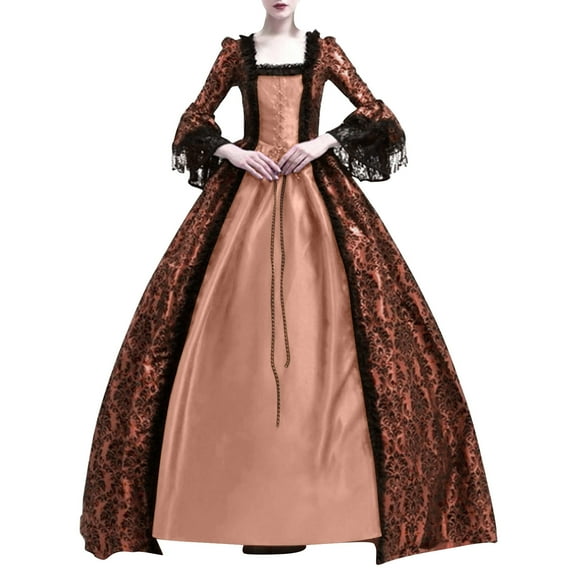 Renaissance Dress for Women Victorian Costume Long Sleeve Medieval Gown Vintage Halloween Cosplay Outfit