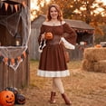 thumbnail image 1 of Renaissance Dresses for Women Gothic Witch Dress Off Shoulder Bell Sleeve Lace Up Corset Tiered Ruffle Medieval Peasant Gothic Halloween Dress Brown XL, 1 of 8