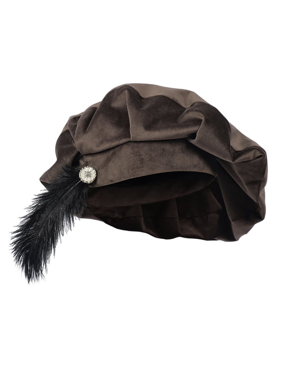 Renaissance Hat Men Tudor Hat Medieval Beret with Feather Ren Faire Cap Minstrel Minstrel Muffin