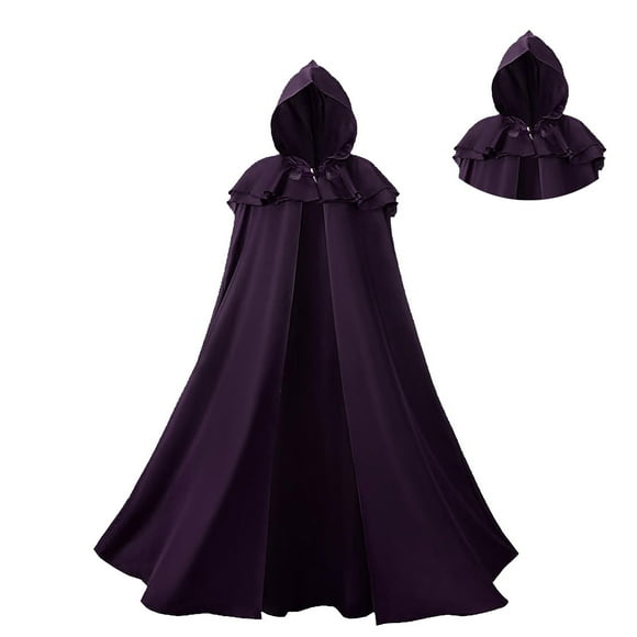 Renaissance Hooded Cloak Purple Poncho with Hood for Men Women Vampire Cloak Wizard Robe
