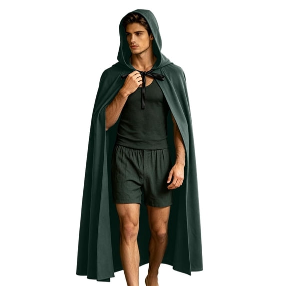 Renaissance Hooded Cloak for Men Medieval Ren Faire Costume Vintage Halloween Cosplay Wizard Cape