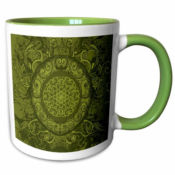 3drose, Renaissance Inspired Oval Design in Green, 11oz Two-tone Green Mug