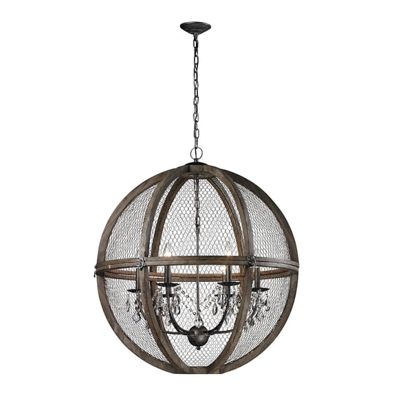 Elk Home Renaissance Invention 30-inch Wide 6-Light Chandelier in Weathered Zinc