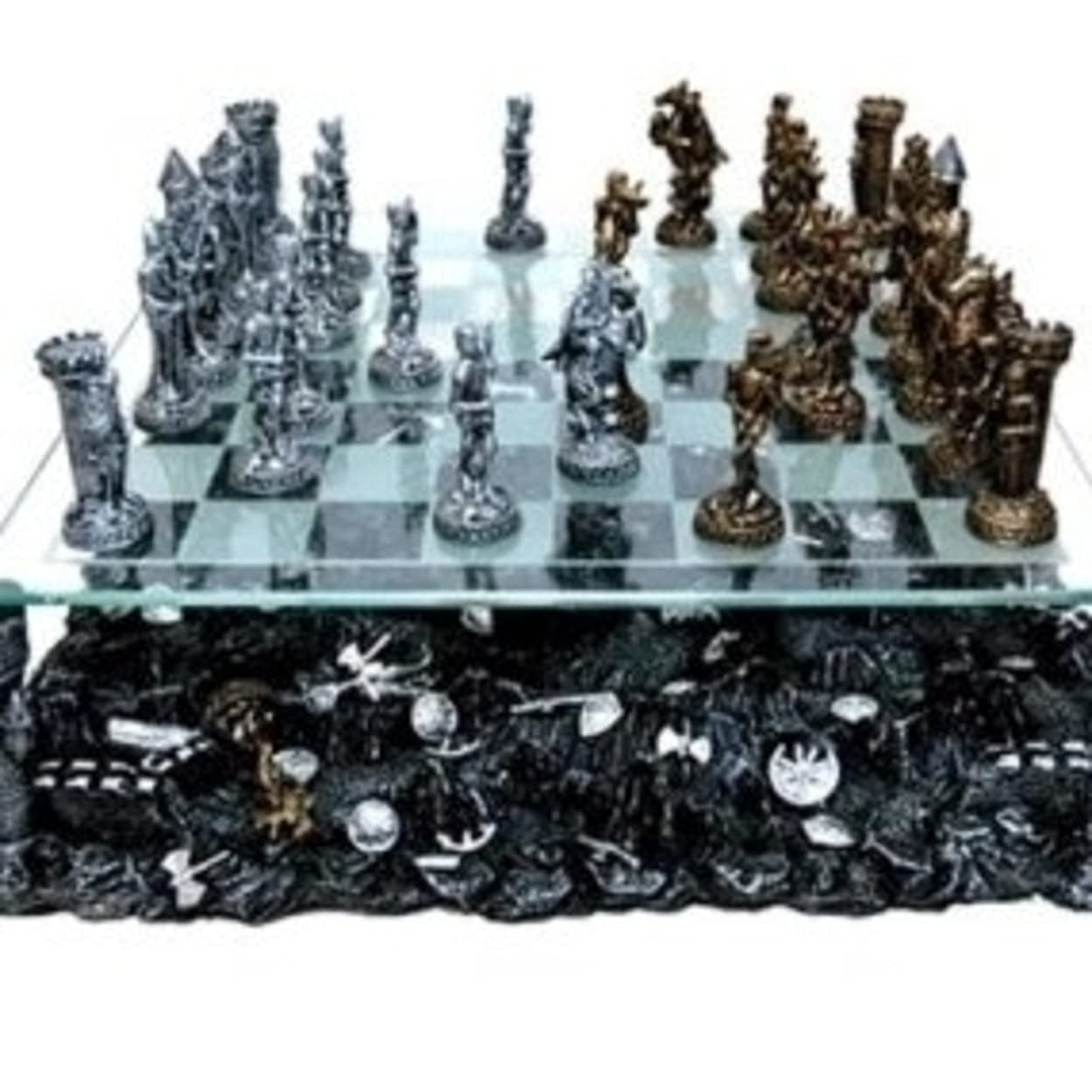 Renaissance Knight 3D Pewter and Resin Chess Set with Storage