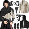 thumbnail image 1 of Renaissance Knight Costume Set, Medieval Renaissance Knight Costume Set, Hooded Scarf Shoulder Armor Lace Up Shirt Belt Gauntlet Full Cosplay Outfit for Halloween Warrior Party, Beige L, 1 of 4