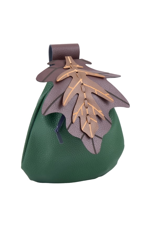 Renaissance Leaf Belt Pouch Medieval PU Leather Drawstring Bag Vintage Portable Coin Purse Middle Ages Storage Waist Bag