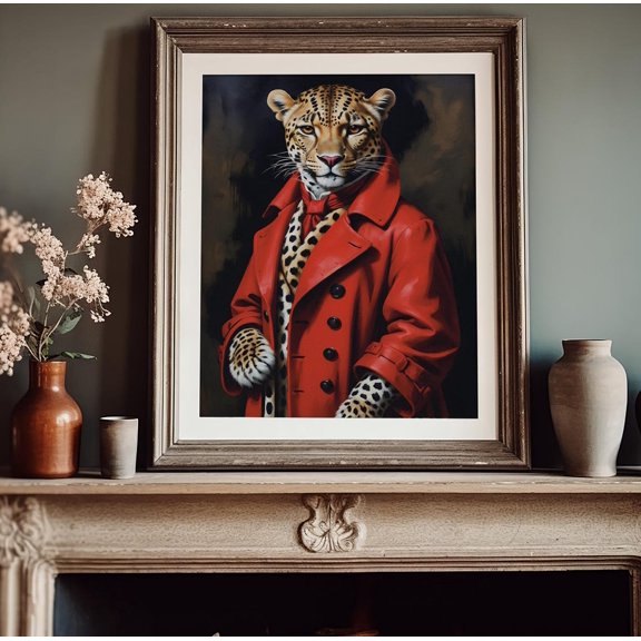 Renaissance Leopard Altered Animal Portrait Male Fun Wall Art Print, Bedroom And Gallery Wall Decor