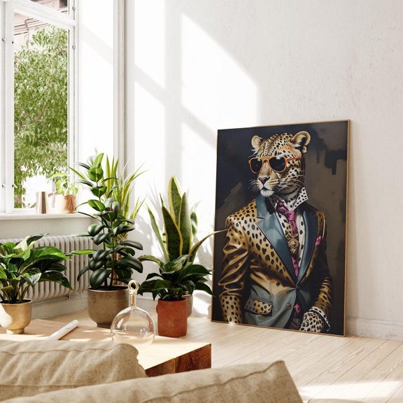 Renaissance Leopard Altered Animal Portrait Male Fun Wall Art Print, Nature Inspired Living Room Decor