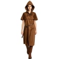 thumbnail image 1 of Renaissance Medieval Cosplay Robe, Hooded Medieval Ranger Robe Tunic With Shoulder Capelet, Belted Long Wizard Surcoat for Halloween Renaissance Larp Cosplay,Soft Woven Fantasy Costume Robe, Brown S, 1 of 7
