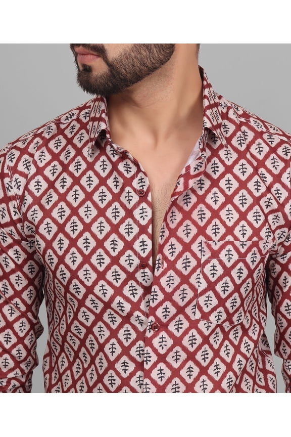 Renaissance Men's Printed Full Sleeve Casual Linen Shirt