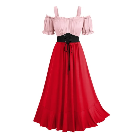 Renaissance Off Shoulder Dress for Women, Puff Sleeve Lace Up Maxi Gown, Medieval Peasant Festival Costume