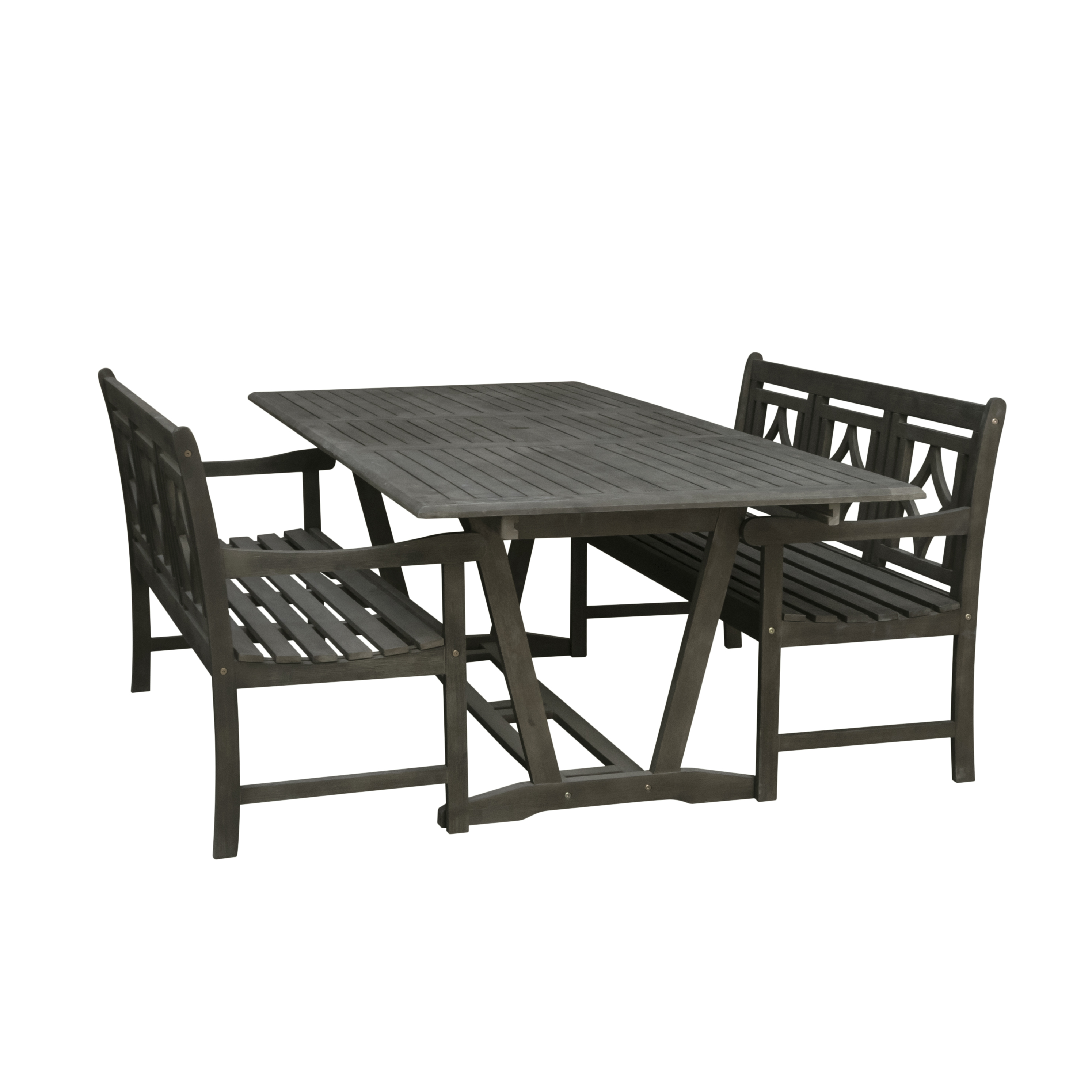 Renaissance Outdoor 3piece Wood Patio Extendable Table Dining Set