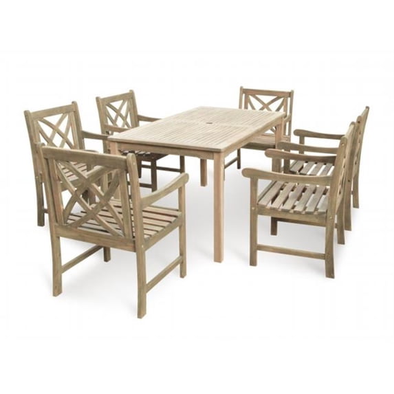 Renaissance Outdoor 7-Piece Hand-scraped Wood Patio Dining Set with Extension Table