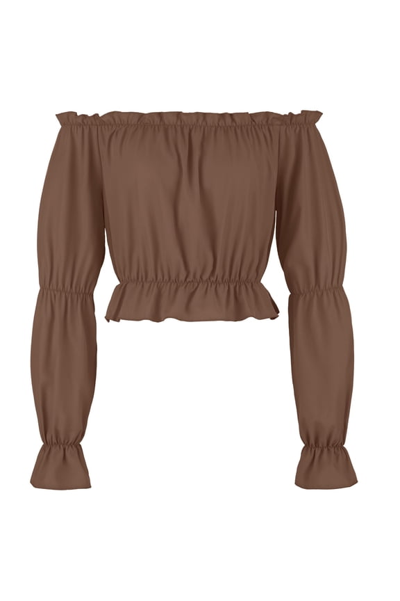 Renaissance Peasant Blouses for Women Off Shoulder Long Sleeve Cropped Top Pirate Shirt Ren Faire Medieval Costume Brown S