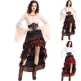 thumbnail image 1 of Renaissance Pirate Cosplay Outfit, Steampunk Renaissance Pirate Costume Outfit, Bell Long Sleeve Blouse High Low Ruffle Corset Skirt, Gothic Medieval Pirate Cosplay Dress for Halloween, Complexion L, 1 of 4