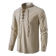 thumbnail image 1 of Renaissance Pirate Top, Renaissance Costume Men, Mens Pirate Costume, Medieval Costume Men, Medieval Lace Up Shirt Renaissance Pirate Top Stand Collar Long Sleeve Cotton for Renaissance Fair, Gray XL, 1 of 7