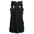 thumbnail image 1 of Renaissance Princess Maxi Gown, Off Shoulder Puff Sleeve Renaissance Ball Gown, Ruffled Chiffon Vintage Medieval Princess Cosplay Maxi Dress for Halloween Wedding Party, Black L, 1 of 8