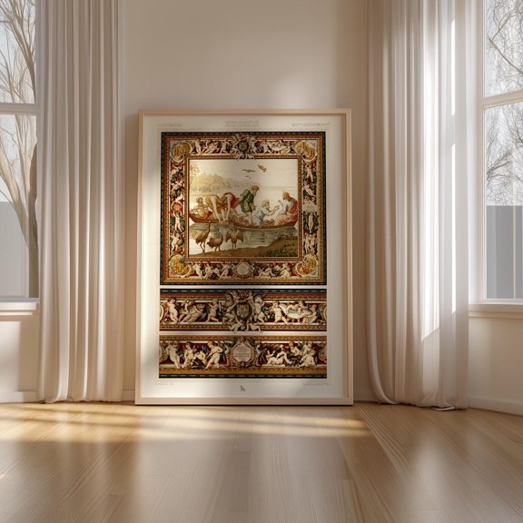 Renaissance Religious Cherub Border Scene Wall Decor Unframed Paper Print