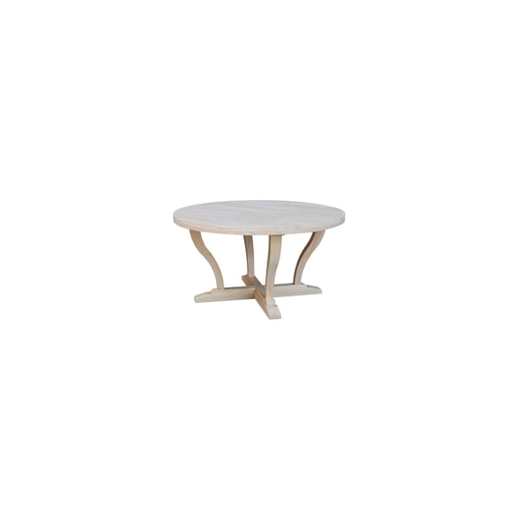 Renaissance Rhapsody Round Coffee Table in Solid Parawood, Butcher Block Edge, 38 x 38 x 20 Inches, Elegant Unfinished Look for Classic Living Spaces