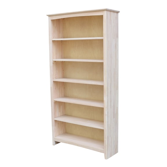 Renaissance Romance Shaker Bookcase with Solid Hardwood Butcher Block Shelves and Mix of Fixed and Adjustable Storage, Unfinished, 38" x 12.3" x 72"
