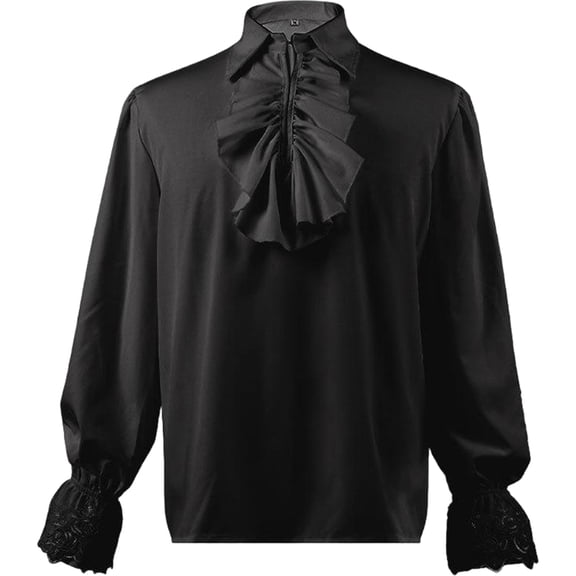 Renaissance Shirt, Gothic Victorian Ruffle, Shirt Medieval Pirate, Poet Blouse Long, Gothic Victorian Ruffle Shirt Medieval Pirate Poet Blouse Long Sleeve Historical Top for Costume Party, Black XL