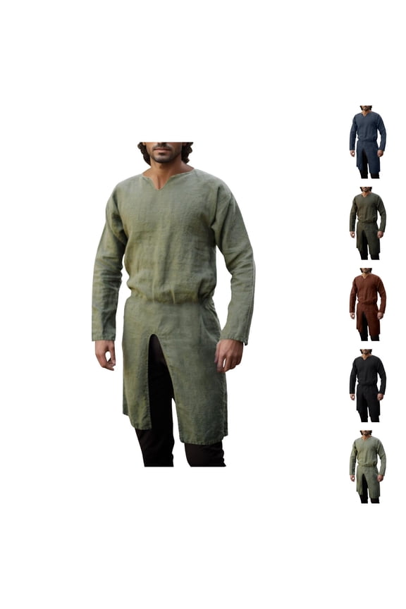 Renaissance Shirt Men Long Sleeve V Neck Cotton Linen Pirate Viking Retro Tunic Shirts Gothic Victorian Shirt