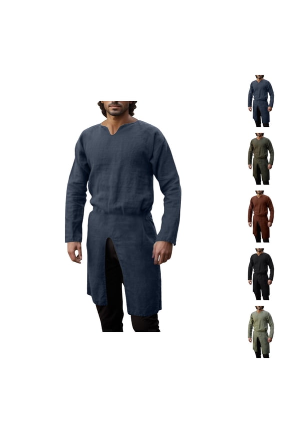 Renaissance Shirt Men Long Sleeve V Neck Cotton Linen Pirate Viking Retro Tunic Shirts Gothic Victorian Shirt