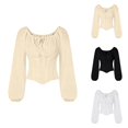 thumbnail image 1 of Renaissance Shirt Women Long Sleeve Off Shoulder Elastic Neckline Cropped Corset Tops Peasant Blouse, 1 of 3