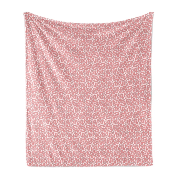 Renaissance Soft Flannel Fleece Blanket, Soft Pastel Classic Swirls with Curved Lines Rococo Royal Shabby Revival Print, Cozy Plush for Indoor and Outdoor Use, 50" x 70", Pink White, by Ambesonne
