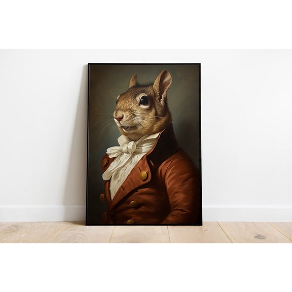 Renaissance Squirrel Portrait Wall Art - Vintage Oil Painting Style Poster - 8x12 UNFRAMED