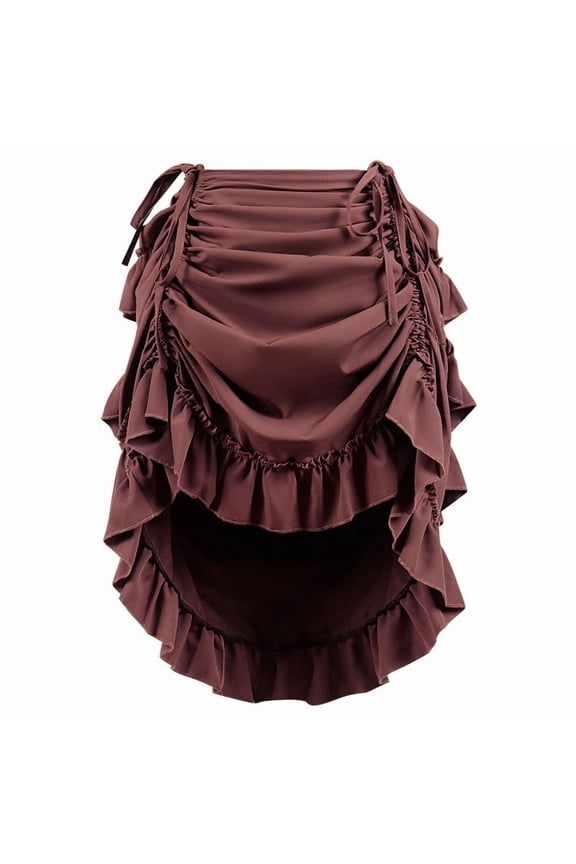 Renaissance Vintage Skirts Womens Steampunk Retro Pirate Ruffle Hem Medieval Skirts Halloween Festival Brown, M