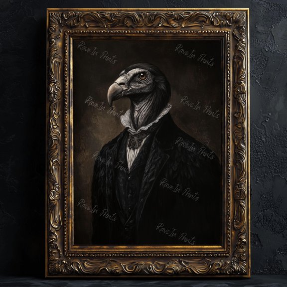 Renaissance Vulture Print Vintage Art Dark Academia Gothic Victorian Animal Wall Art Alt