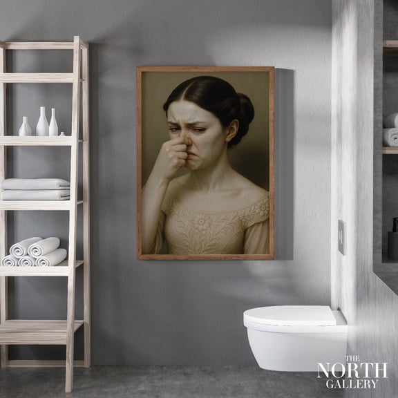Renaissance Woman Holding Nose Print Baroque Bathroom Wall Art