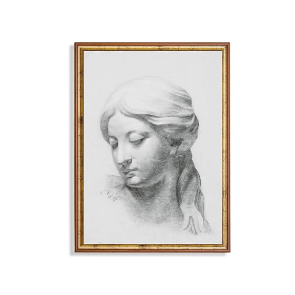 Renaissance Woman Portrait Antique Pencil Drawing Unframed Paper Print