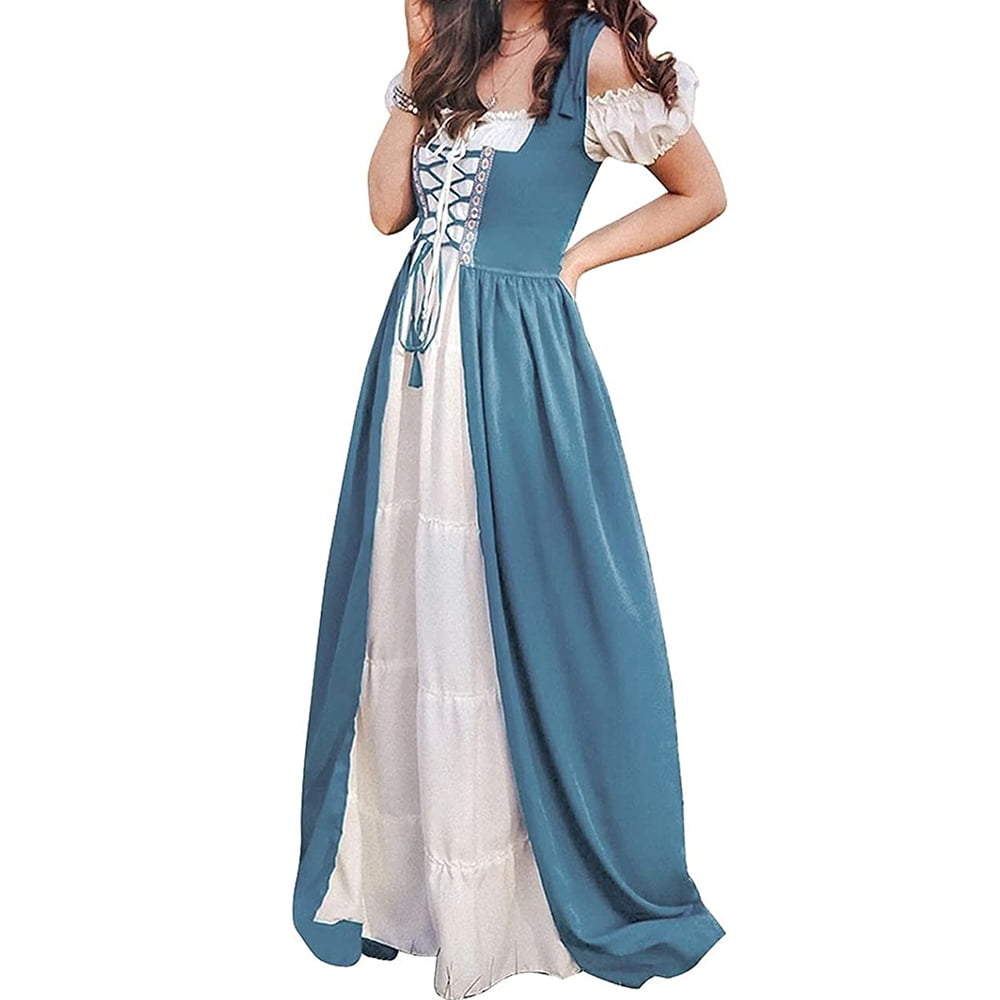  OPHPY Renaissance Costume Women Sexy Blue Off The