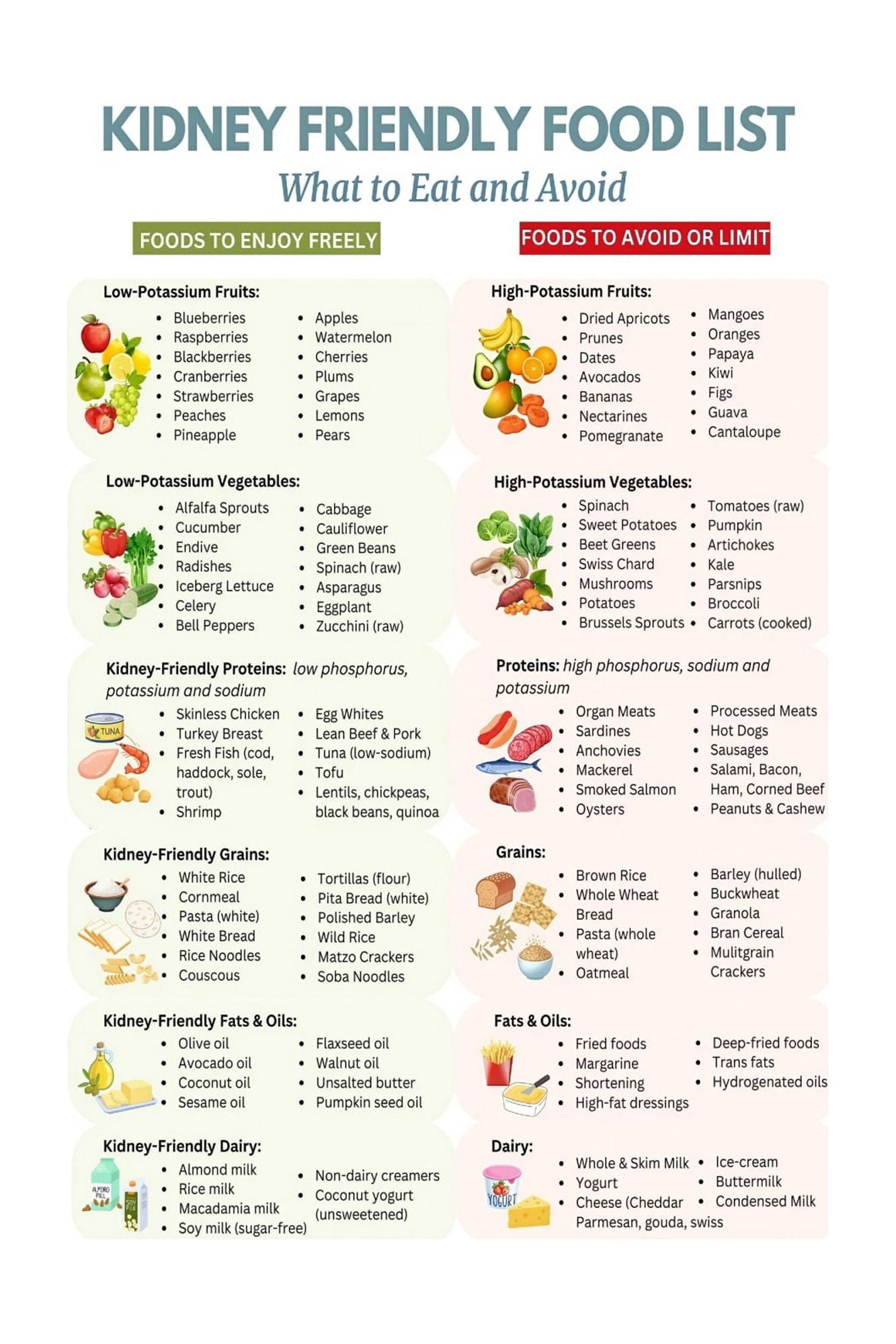 Renal Diet Food List Poster Kidney Friendly Low Potassium Low Sodium ...
