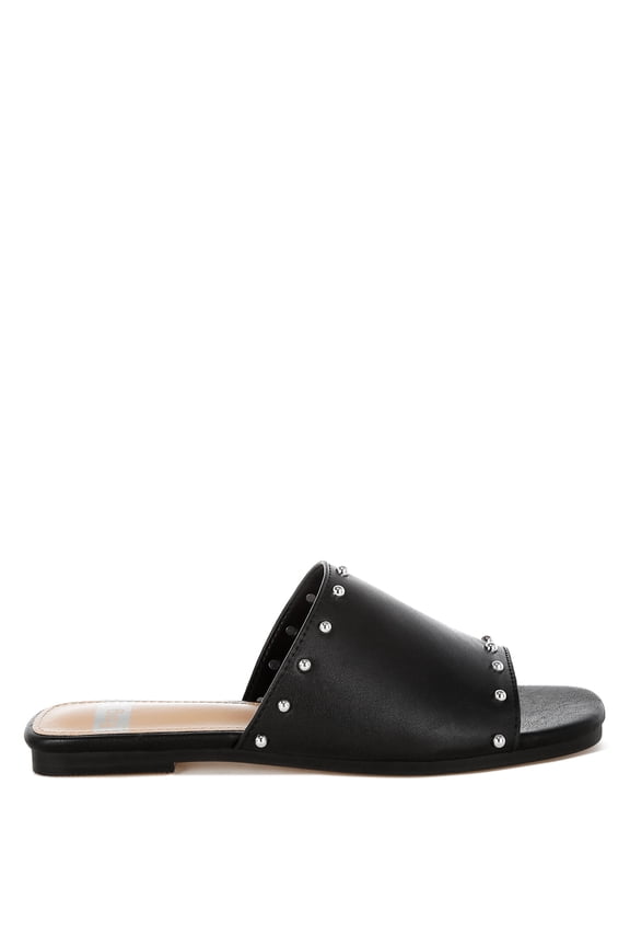 Renaldi Genuine Leather Studded Slip-On Flats
