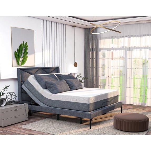 Renanim Premium Adjustable Bed Base + 12" Full, Hybrid Foam Mattress, Dual Massage, USB Ports, App Control, Underbed Light & Wireless Remote