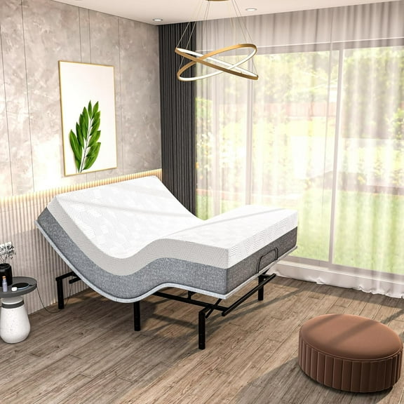 Renanim Serenityflex Adjustable Bed Frame with 14" Mattress Included Electric Massage - USB, Under Bed Light, Luxury Cooling Gel Memory Foam Mattress, App Control, Head and Foot Incline Base Full