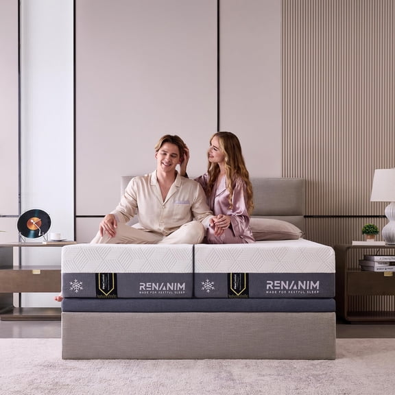 Renanim Split King Firm Cooling Gel Memory Foam Mattress - 10 Inch Breathable Comfort, Motion Isolation Mattress in a Box