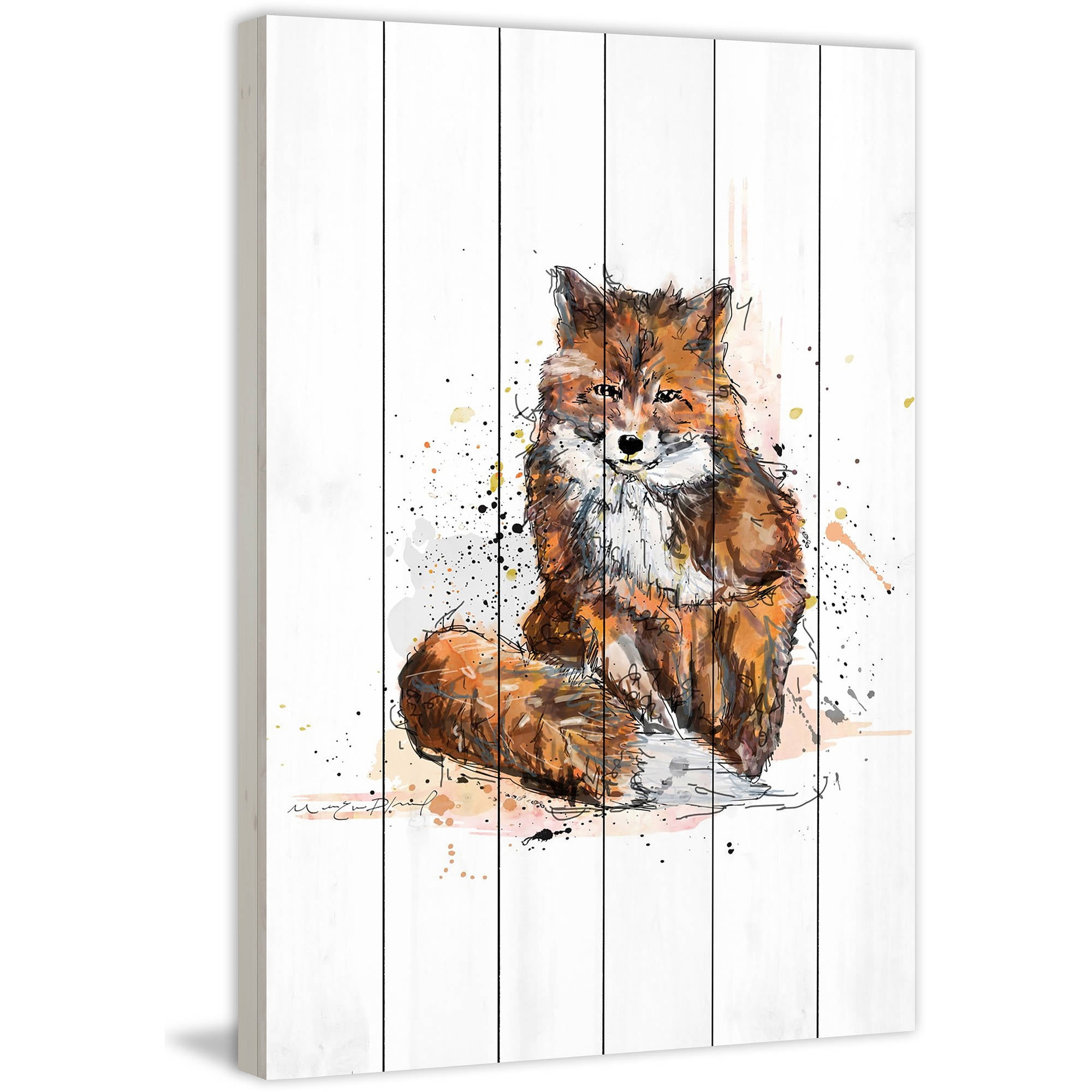 "Renard Fonce" Painting Print on White Wood