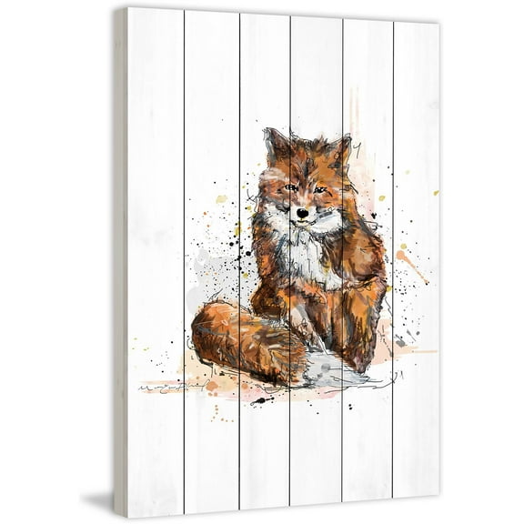 "Renard Fonce" Painting Print on White Wood