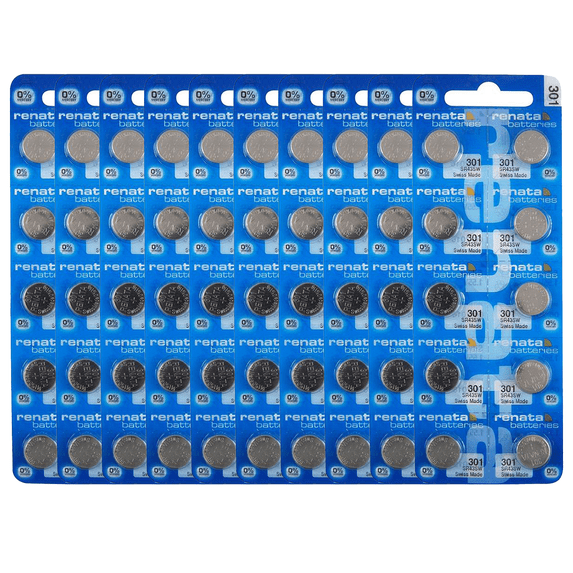 Renata 301 SR43SW Batteries - 1.55V Silver Oxide 301 Watch Battery (100 Count)
