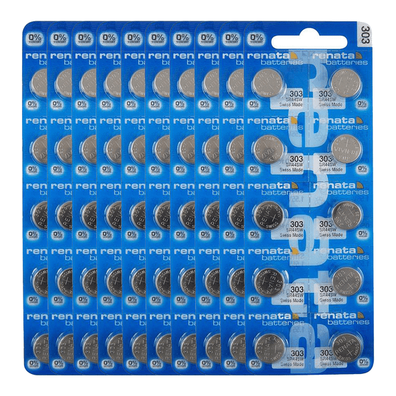 Renata 303 SR44SW Batteries - 1.55V Silver Oxide 303 Watch Battery (100 Count)