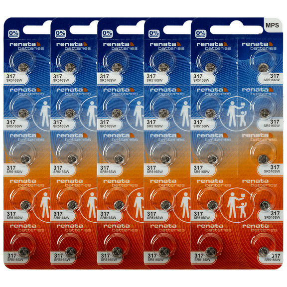 Renata 317 SR516SW Batteries - 1.55V Silver Oxide 317 Watch Battery (50 Count)