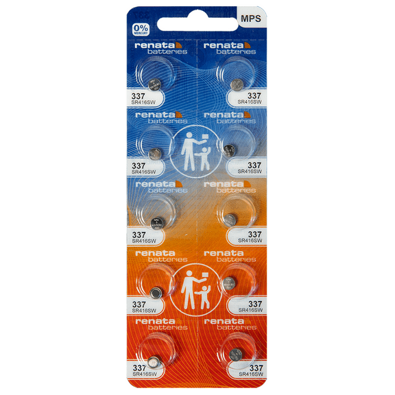 Renata 337 SR416SW Batteries - 1.55V Silver Oxide 337 Watch Battery (10 Count)