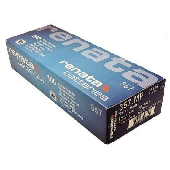 Renata 357 1.55 Volt 160mAh Silver Oxide Watch / Coin Cell Batteries / SR44W (100 COUNT) - Mercury Free