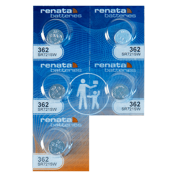 Renata 362 Button Cell watch battery, 5 Pack